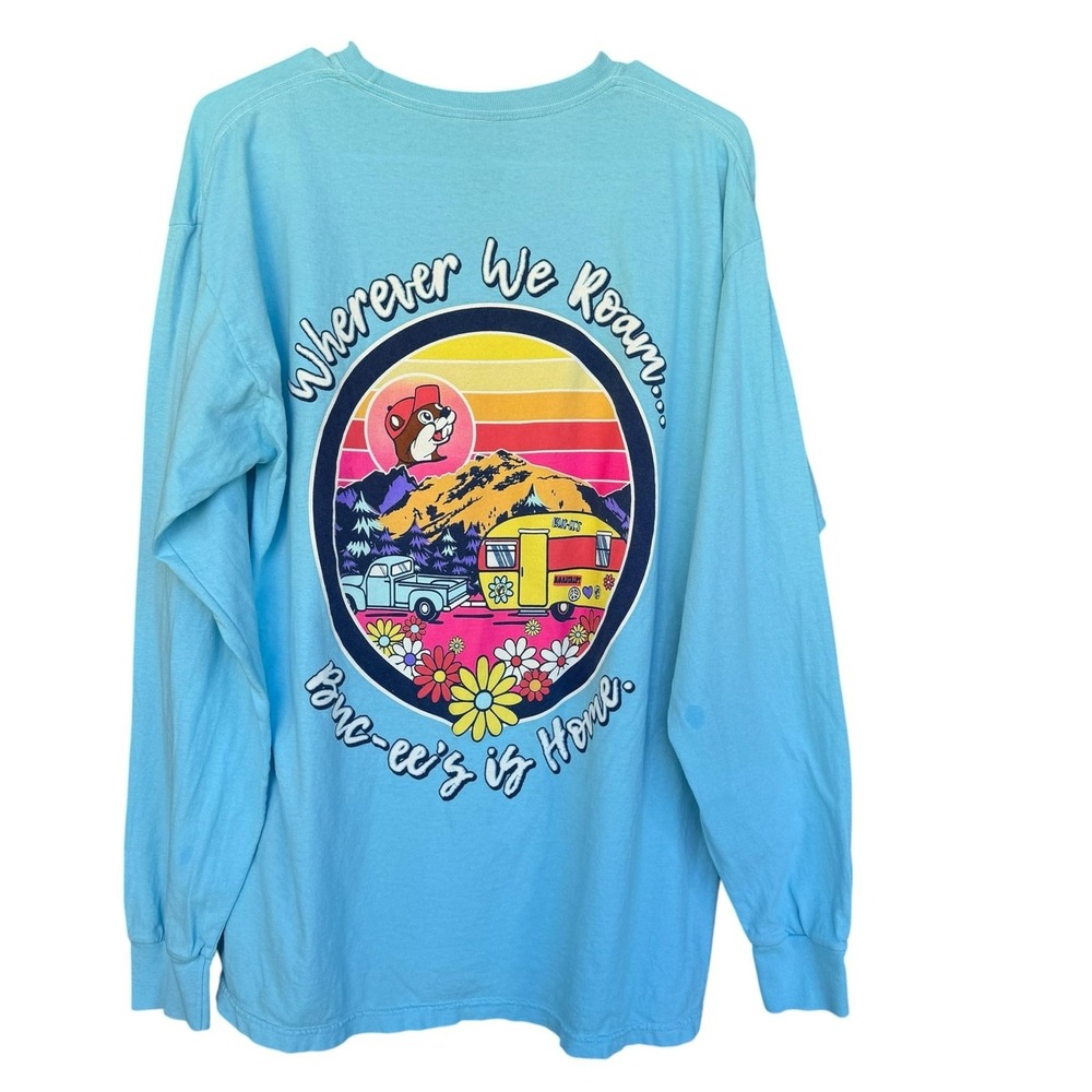 Buc-ee's Shirt Mens Large Blue Wherever We Roam Long Sleeve Graphic Camping Tee